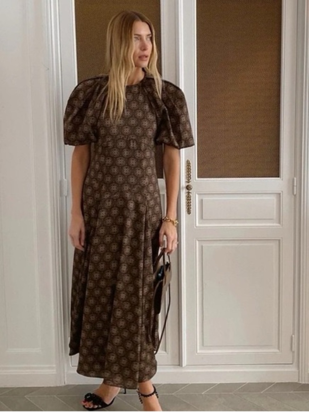 ANTONIO MELANI Brown Printed Puff-Sleeve Maxi Dress
